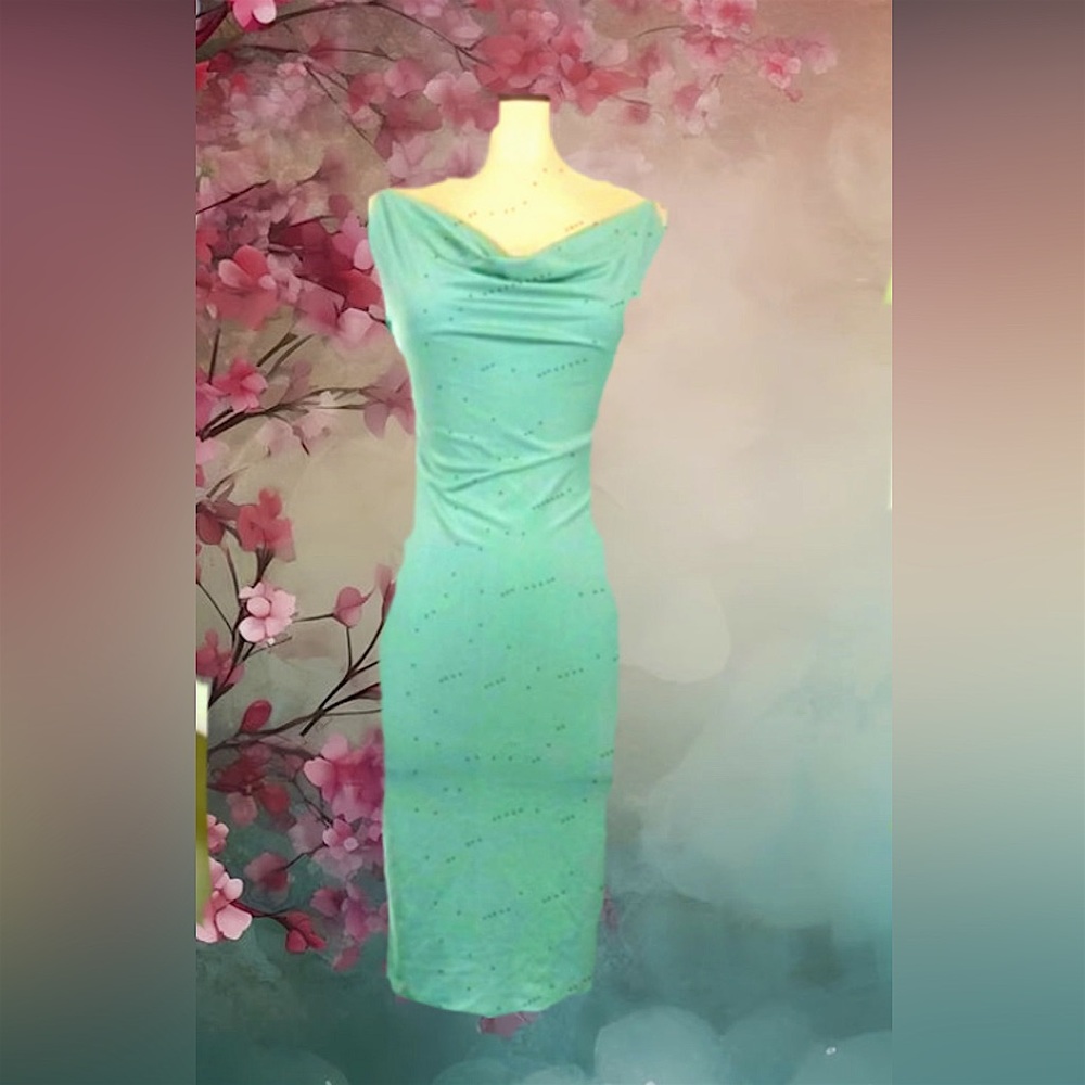 iris Mint Green Cowl Neck Midi Dress
